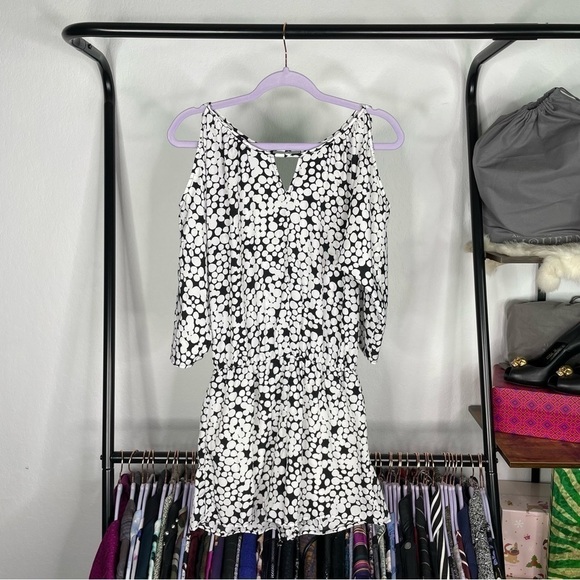 Bar III Cold Shoulder Black & White Spotted Cut Out Romper - Picture 1 of 8